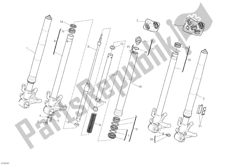 Todas as partes de Garfo Dianteiro do Ducati Monster 1100 ABS USA 2010